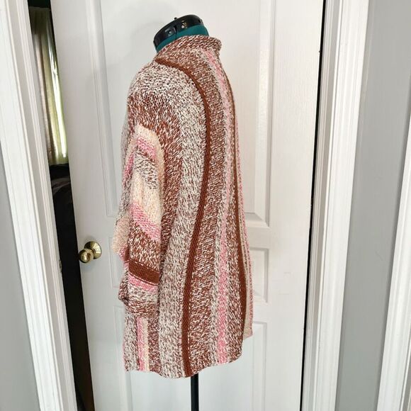 J. Jill Chunky Knit Stripe Open Front Cotton 3/4 Sleeve Cozy Cardigan Sweater - Picture 5 of 11